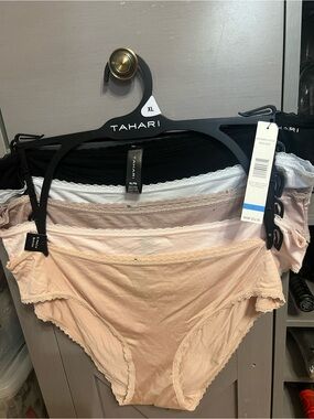 Tahari Lace-Trim Bikini Briefs 5 Pairs - Black, White, Taupe, Blush Size XL